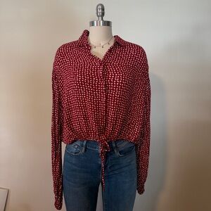 NWT Amuse Society Red Dot Cropped Buttondown Shirt
